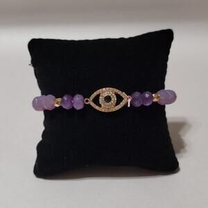 Evil Eye Purple Elastic Beaded Bracelet